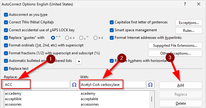 Adding new 'replace with' item