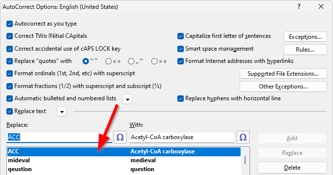 Selecting a 'replace with' item