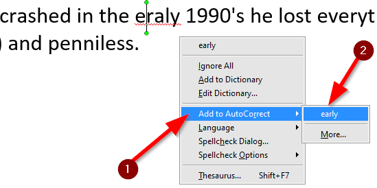 Right-clicking a mistyped word