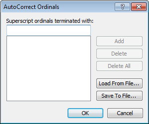 The 'AutoCorrect Ordinals' dialog