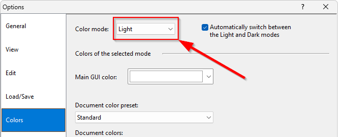Selecting a color mode