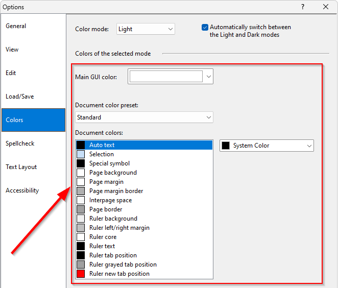 Items of a color mode