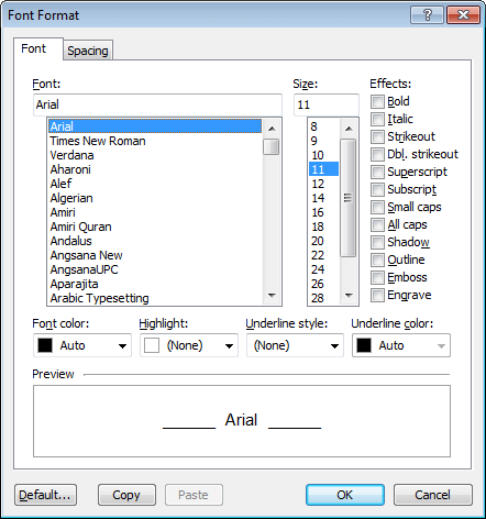 The 'Font Format' dialog