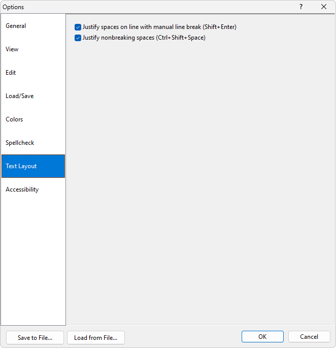 The 'Text Layout' settings