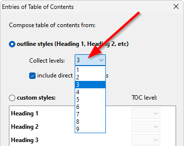 Collect outline levels