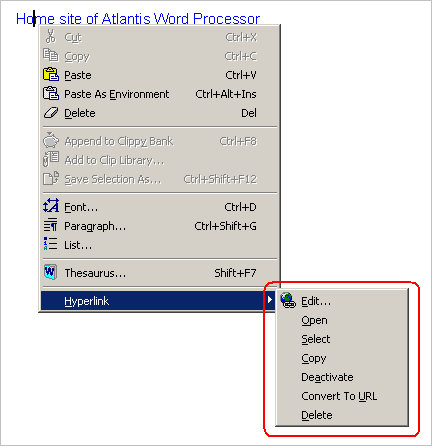 Right-clicking a hyperlink