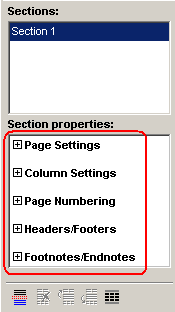 Sections panel