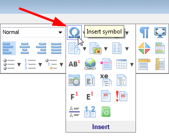 The 'Insert symbol' toolbar button