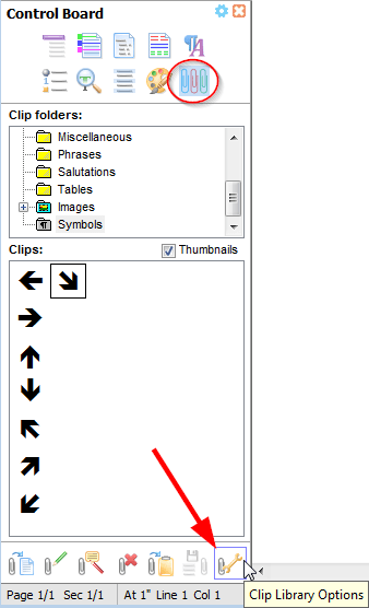 The 'Clip Library Options' button