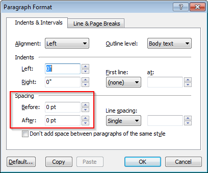 Spacing before/after paragraphs