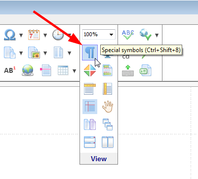 The 'Special symbols' toolbar button