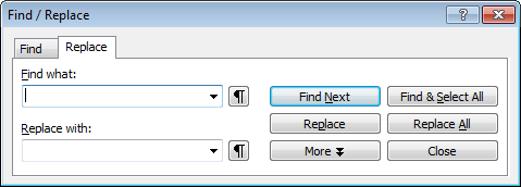 The 'Replace' tab of the 'Find / Replace' dialog