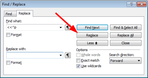 The 'Replace' button