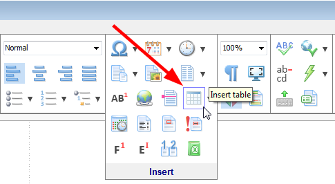 The 'Insert table' toolbar button