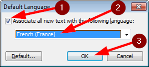 The 'Default language' dialog