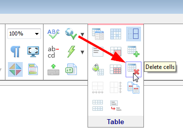 The 'Delete cells' toolbar button