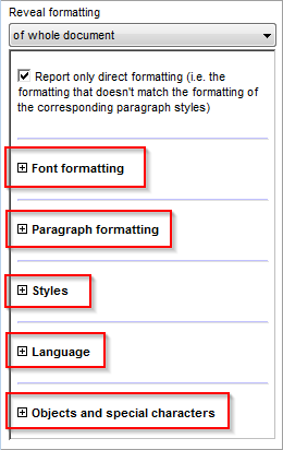 Reveal formatting - categories