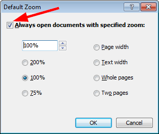 The 'Default Zoom' dialog