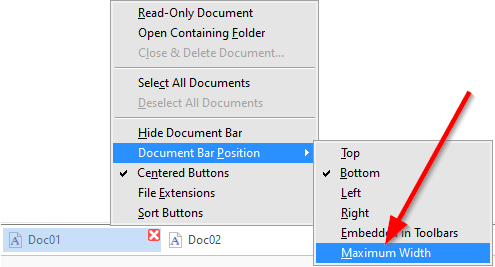 The Document Bar's maximum width option