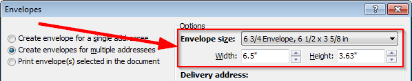 Envelope size