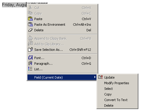 Field menu