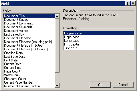 The 'Field' dialog