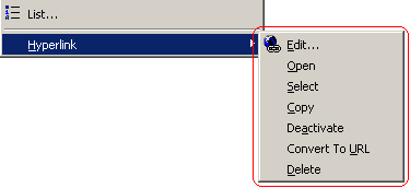 Hyperlink menu