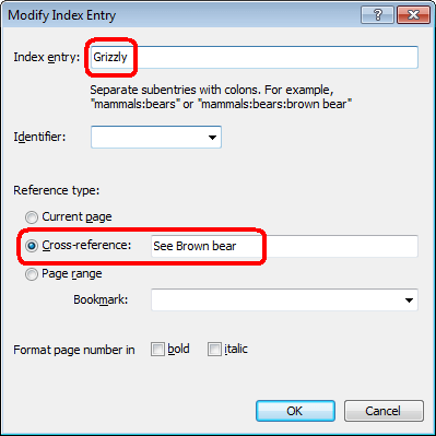 Index entry cross-reference