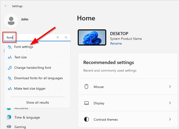 Font settings