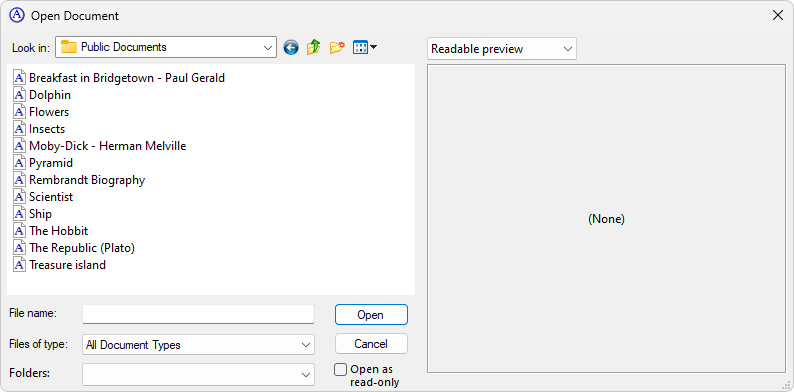 The 'Open Document' dialog