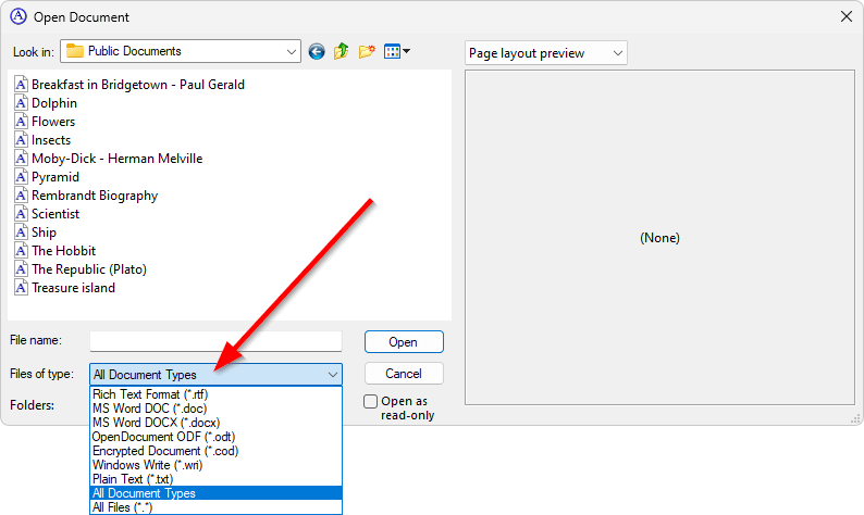 Choosing document type