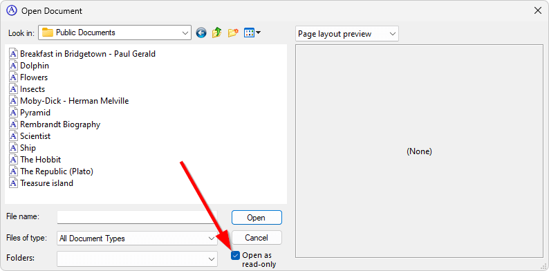 Opening a document as read-only