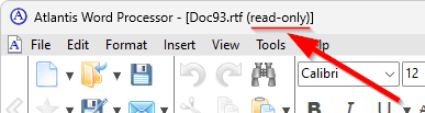 The title bar of a window of a read-only document