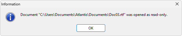The 'read-only info' message box