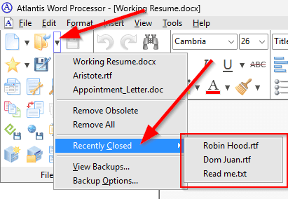 The 'Recently closed' menu