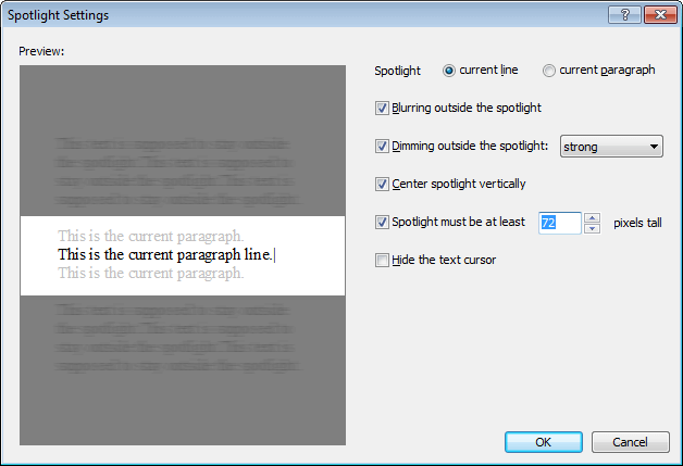 The Spotlight settings