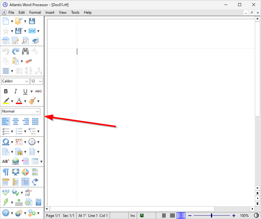 Vertically aligned (left) toolbars