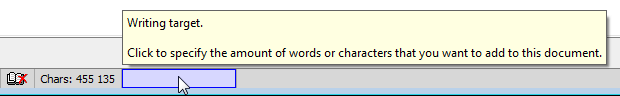 The 'Writing target' section of status bar