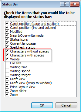 The 'character\word count' sections of status bar