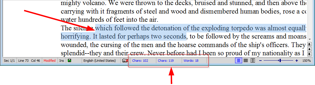 The character and word count of selection
