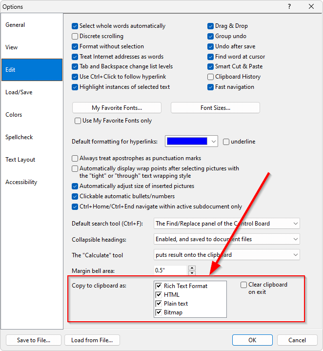 New clipboard-related options