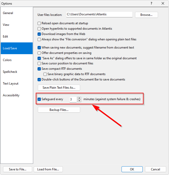 The 'Safeguard every NN minutes' option