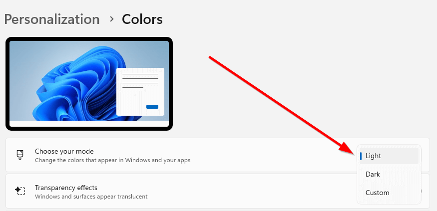 The color mode of Windows