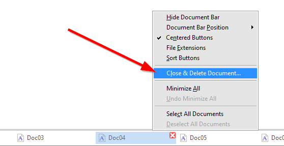 The 'Close & Delete Document' command