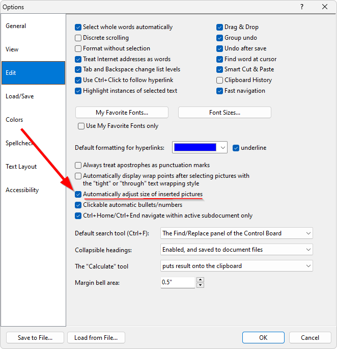 The 'Automatically adjust size of inserted pictures' option