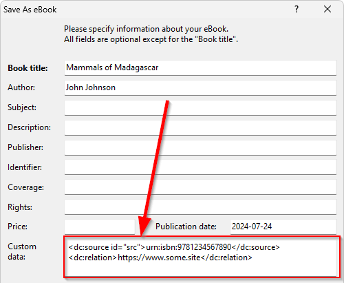 Custom eBook metadata