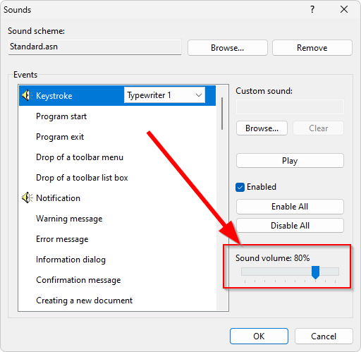 The 'Sound volume' option