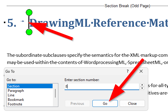 A highlighted 'go to' document location