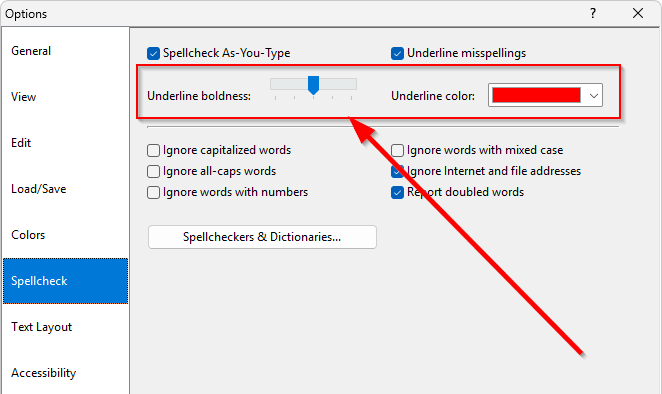 The 'Underline boldness' and 'Underline color' options